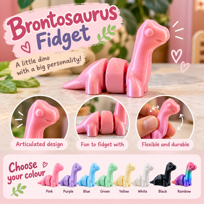 Brontosaurus Fidget with articulated body and available colour examples