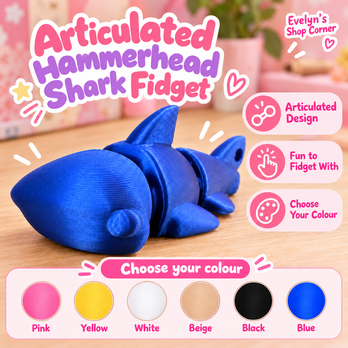 Articulated hammerhead shark fidget with colour options