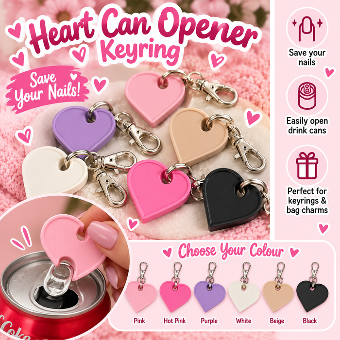 Heart can opener keyring in assorted colours