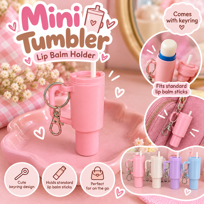Mini pink tumbler lip balm holder with keyring