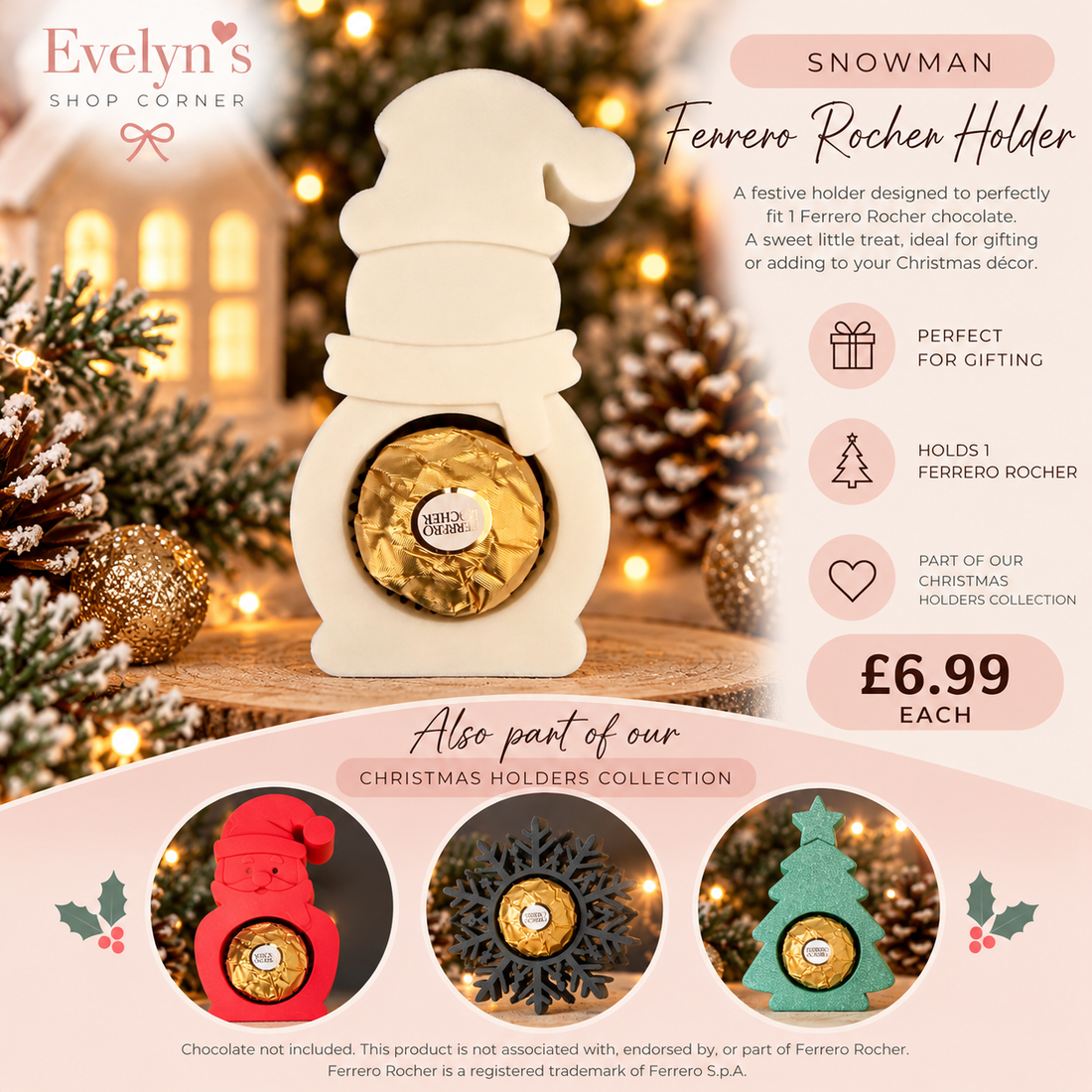 Snowman Ferrero Rocher holder with Christmas collection previews